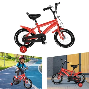 14 Inch Red Modern Children Bicycle with Adjustable 2 Training Wheels, 110lbs Children's Exercise Bicycle
