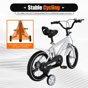 14" Children's Bicycle White/Red/Blue/Yellow Stabilized Child Training Bike with Handbrake. Removable Wheels for Kids 3-6 Years