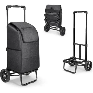 2 in 1 Shopping Cart, 330 lb Grocery Cart on Wheels, Foldable, Waterproof Bag for Shopping